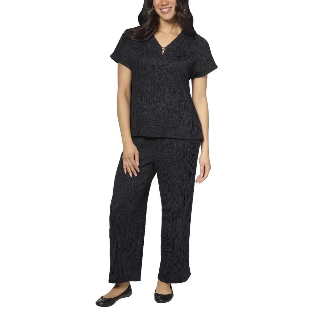 Jones New York Women Textured Crop Set Black 2 Piece Outfit Medium NEW